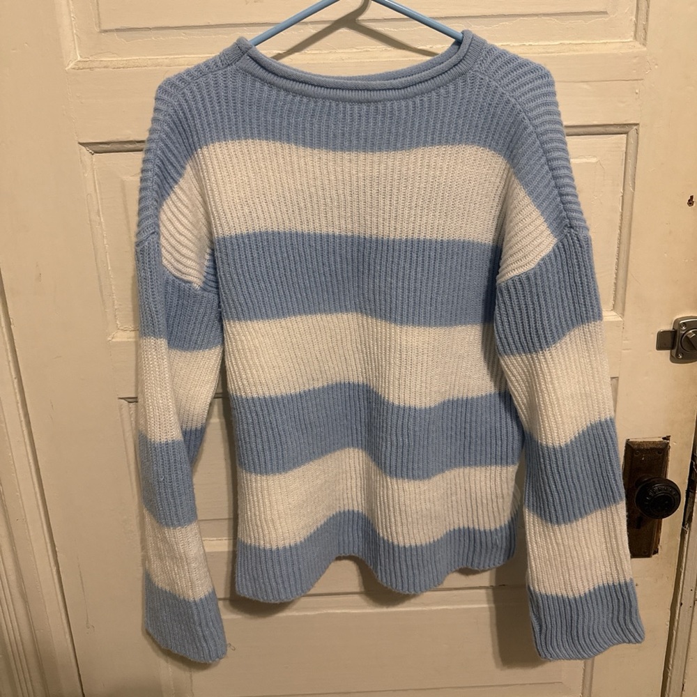 Blue and White Striped Women's Sweater